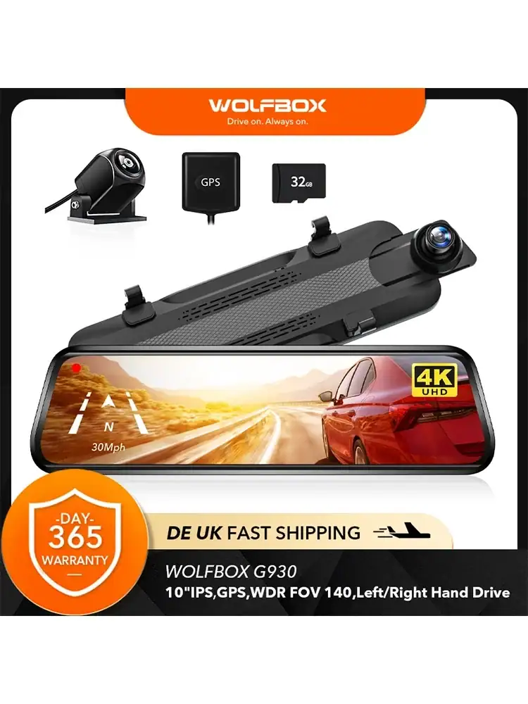 WOLFBOX G930 10 Inch Wifi Dash Camera 4K Car DVR FOV 140 Mirror Camera Dash Cam Car 24H Parking View Touch Screen Video Recorder