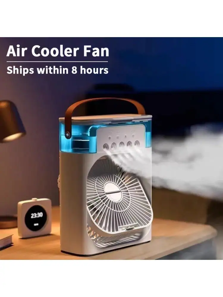 3 in 1 Air Cooler LED Night Light Humidifier Small Desktop Cooling Fan for Home Office Use