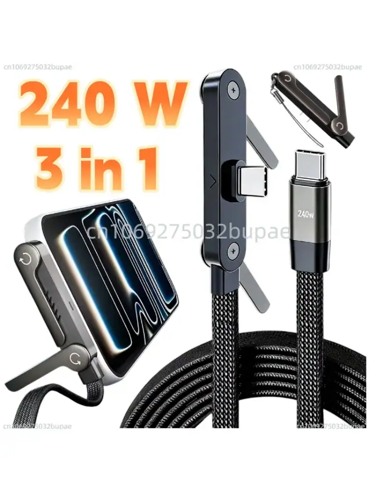 Foldable Charging Cable With Integrated Stand Fast Charging Cable Phone Tablet 240W Ultra-Fast Data Cable Phone Holder