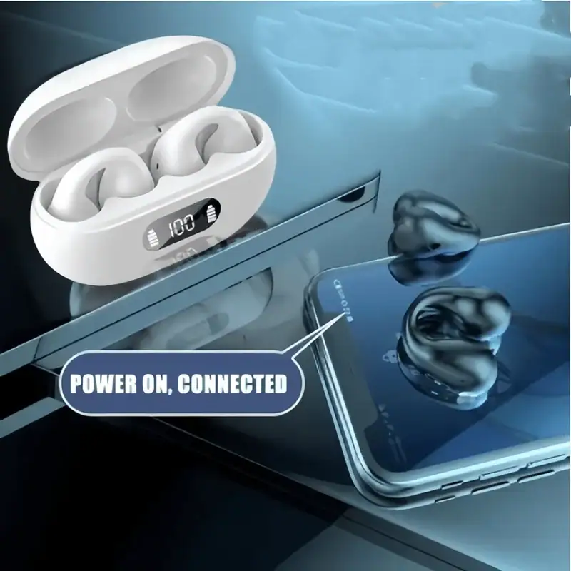 TWS Wireless Headphones Bluetooth 5.3 Bone Conduction Earphones Earclip Design Touch Control Led Earbuds Sports Headsets
