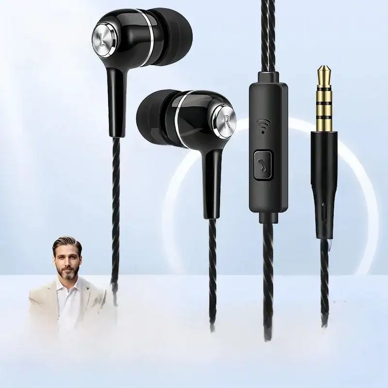 3.5mm Headphones Sports Wired Earphones HIFI Bass Wired Earbuds in-Ear Headset Game Subwoofer with Mic Handsfree Call For Phones