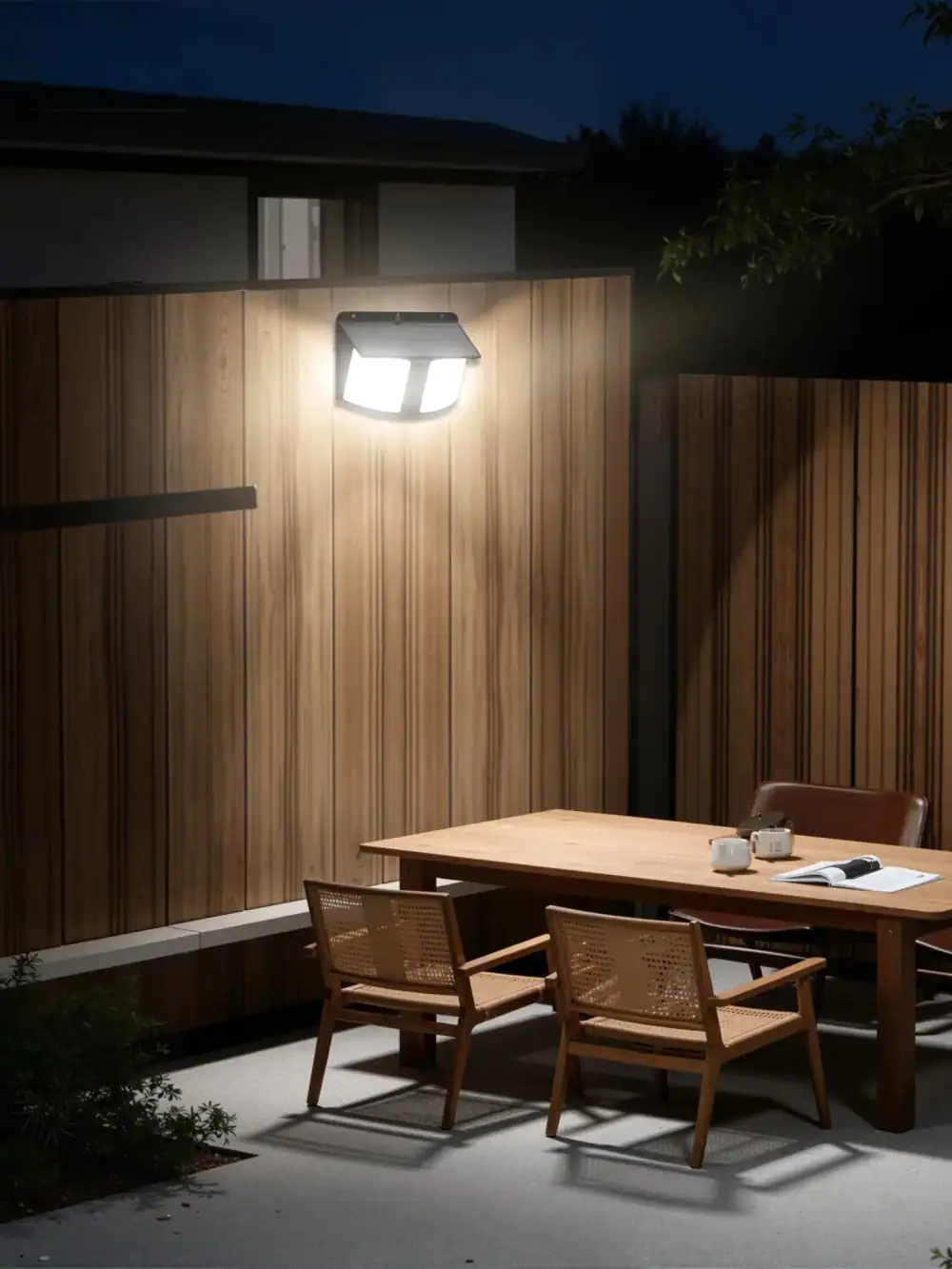 intelamp Outdoor Solar Light Security Flood Light Two Motion Sensors 3 Color Modes Wall Light for Porch Garden Yard Garage Fence