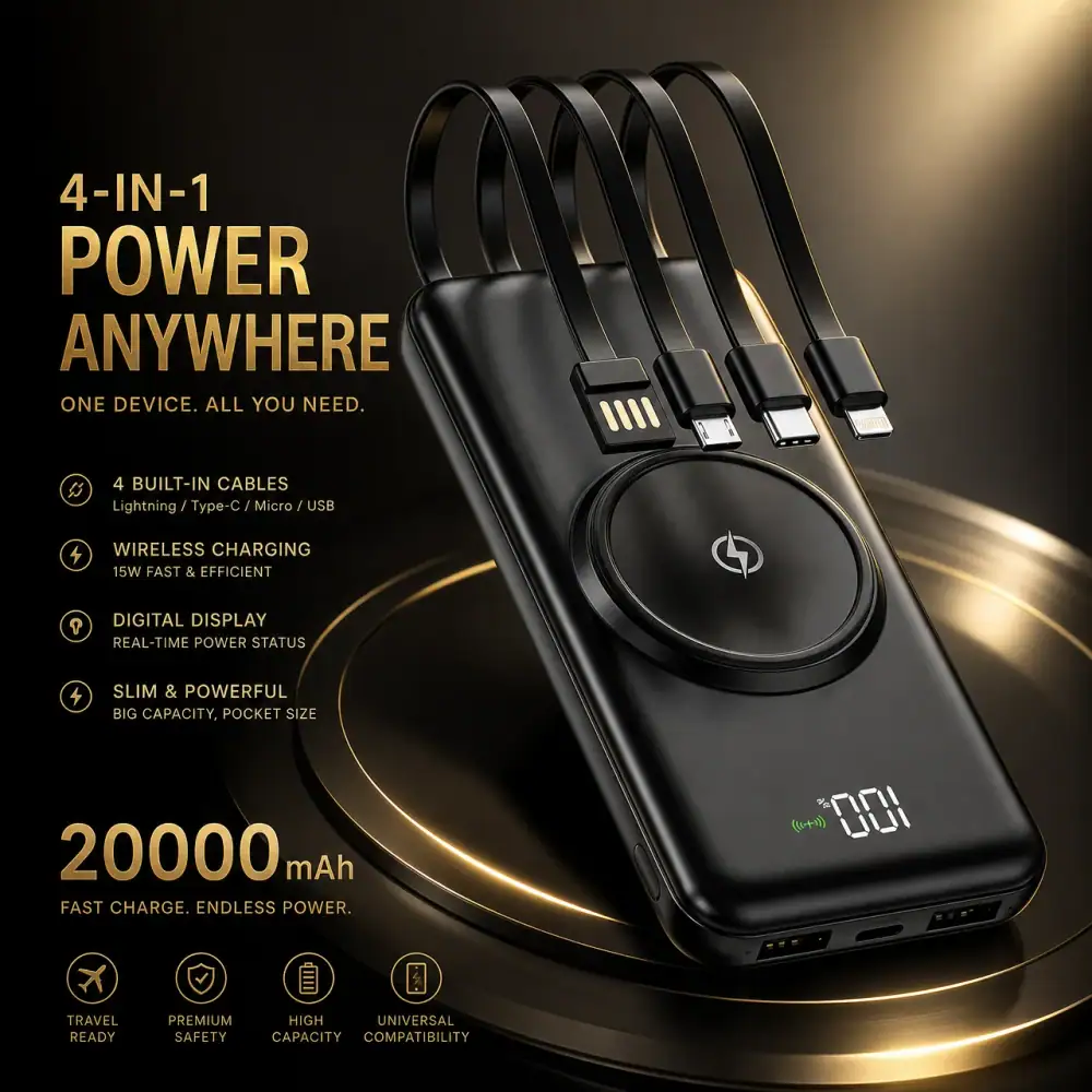 20000mAh Power Bank, Fast Charging Battery Pack with 5 USB Output Ports, High‑Capacity External Charger for Smartphones, Travel, Outdoor and Daily Emergency Use