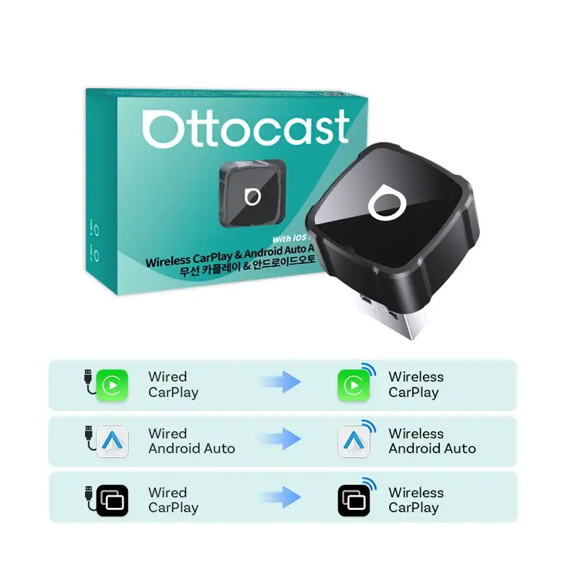 Ottocast Air Wireless CarPlay Android Auto AirPlay Adapter 3 in 1 Plug and Play Wireless Mirroring For Youtube Tiktok IPTV