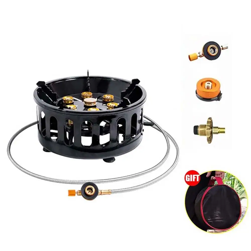 19800W High-Power Strong Fire 7-Core Camping Stove Gas Burner Windproof Electronic Ignition Camping Equipment