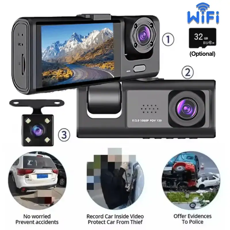 2/3Camera WIFI Dash Cam Cabin Car Dvr 1080P Interior Vehicle Three Way Channel Dvrs Recorder Video Registrator Dashcam Camcorder