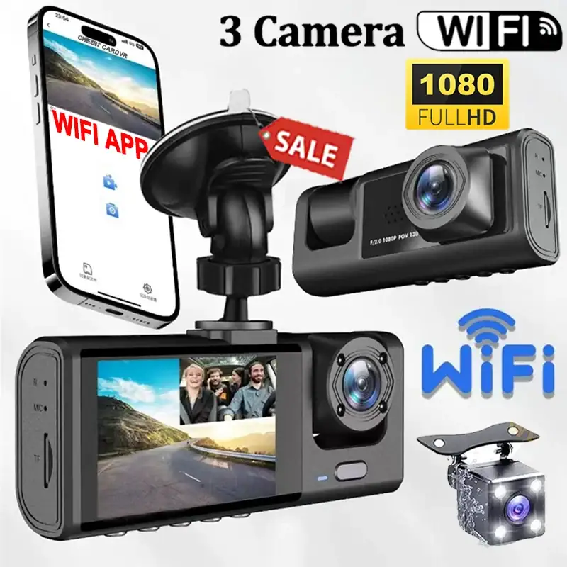 2/3Camera WIFI/NO WIFI Dash Cam Cabin Car Dvr 1080P Interior Vehicle Three Way Channel Dvrs Recorder Video Dashcam Camcorder