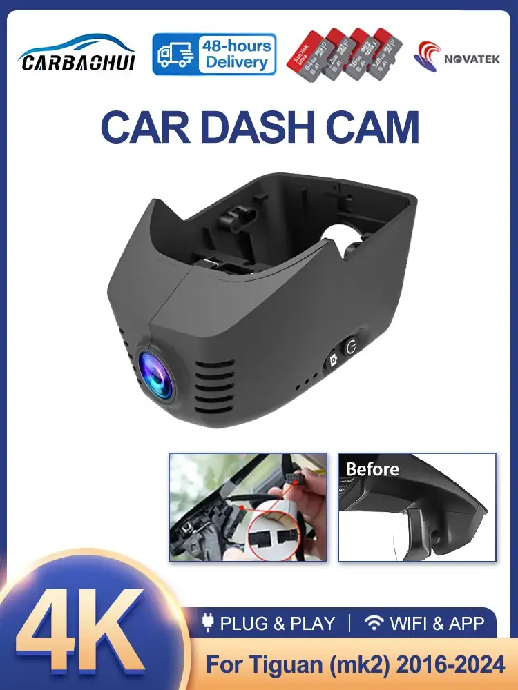 For Volkswagen VW Tiguan (Mk2) 2016 2017 2018 2019 2020 2021 2022 2023 2024 Hidden 4K UHD 2160P Wifi Car Dvr Dash Cam Camera
