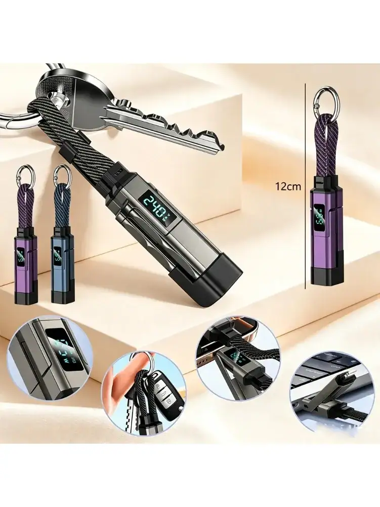 In /**Stock 4 in 1 65W Keychain *Charging Cable USB C Cable with V/A/W Display Type C for Cord for Laptop Mobile Phone