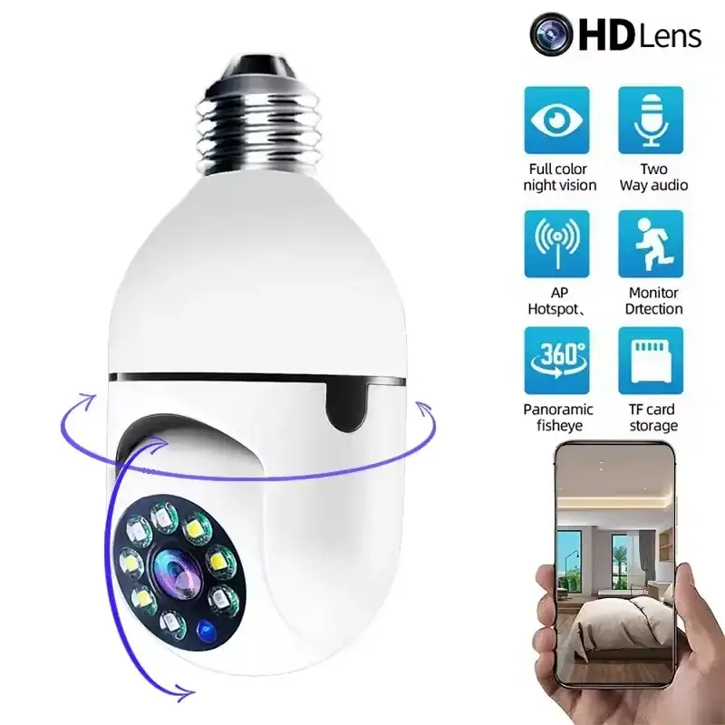 Bulb E27 Surveillance Camera Full Color Night Vision Automatic Human Tracking Zoom Indoor Security Monitor Wifi Miini IP Camera