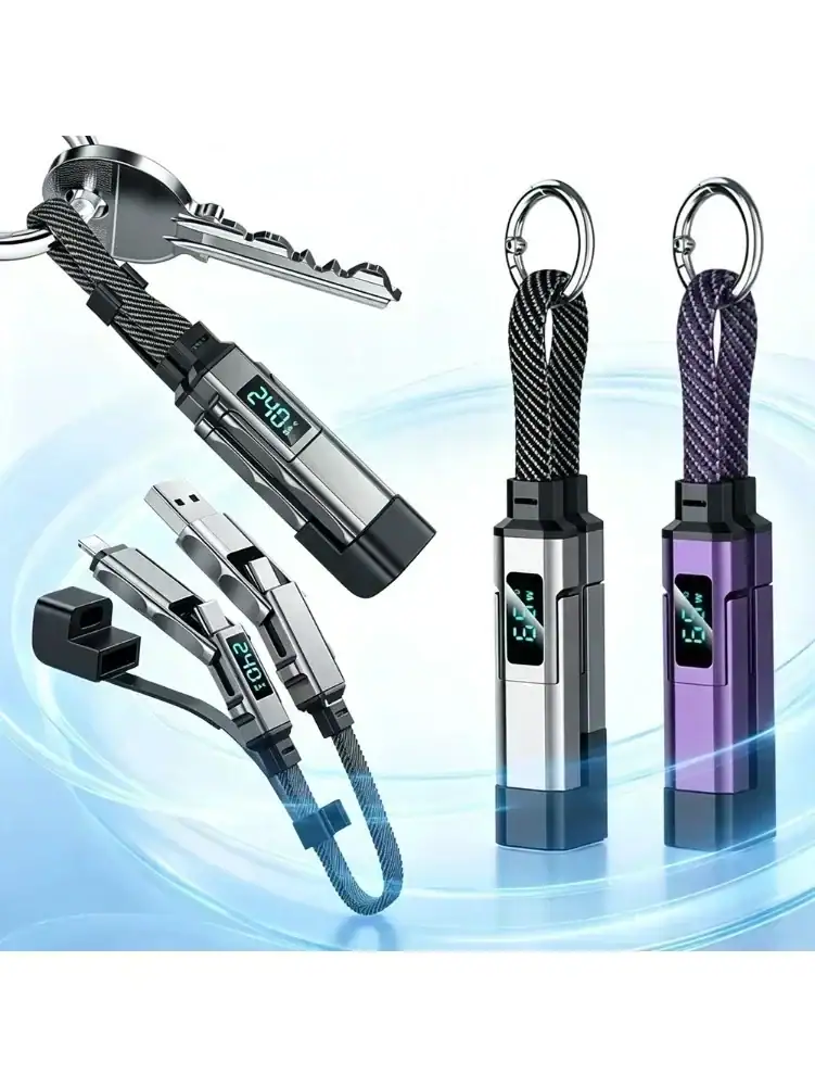 Hot/ 4 in 1 65W Keychain/. Charging Cable USB C Cable with V/A/W Display Type C for Cord for Laptop Mobile Phone