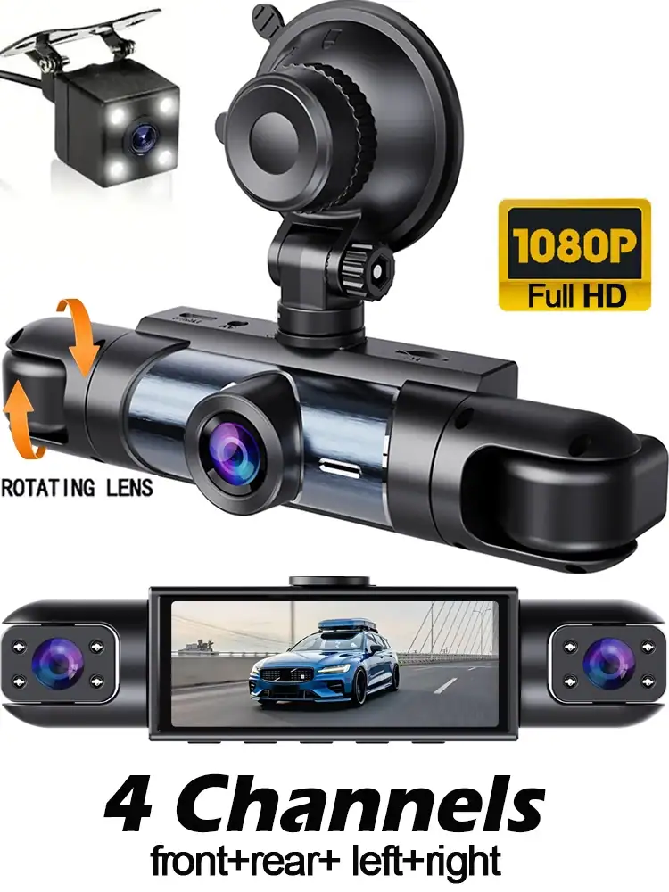3/4 Lens 1080P 360° Recording Front Left Right Rear Car Camera Box Dash Cam Video Recorder DVR Night Vision 24H Parking