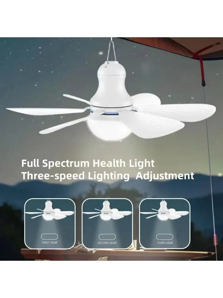 XIAOTREE Ceiling Fan with LED Light DC 5V USB Tent Fans for RV 16.5Inch USB Ceiling Fan Hanging Camping Tent Bed